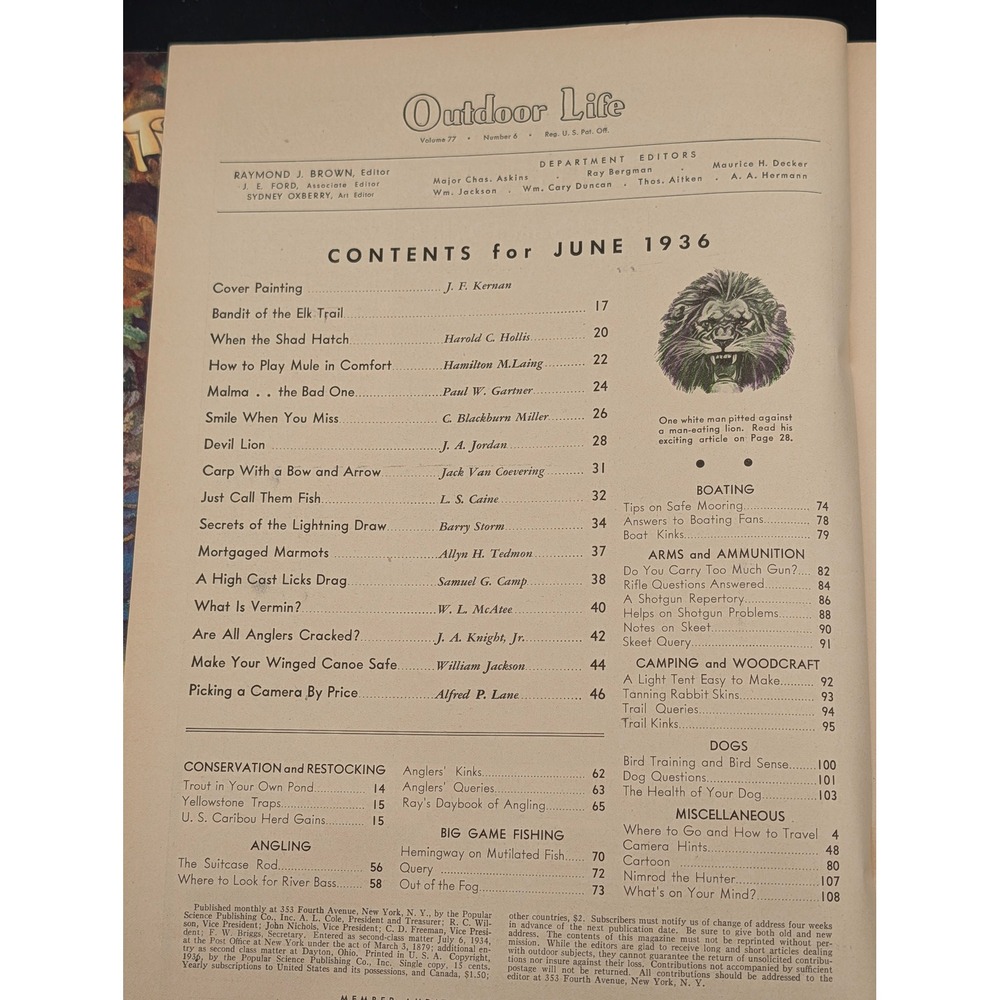 Vintage Outdoor Life Magazine June 1936 Fishing Hunting Camping Cover - Picture 8 of 9